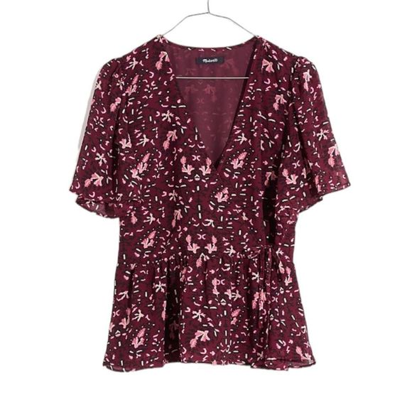 Madewell Georgette Flutter-Sleeve Peplum Top in Rich Paisley size Small - Picture 4 of 13